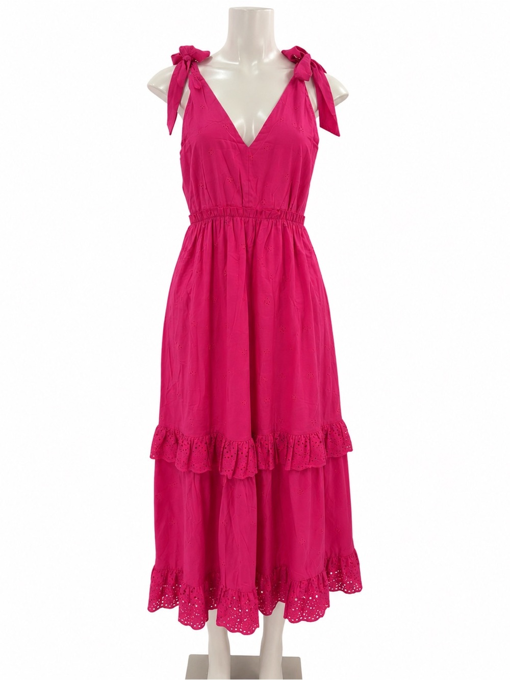 Aqua Fuchsia Tie-Shoulder Eyelet Midi Dress
